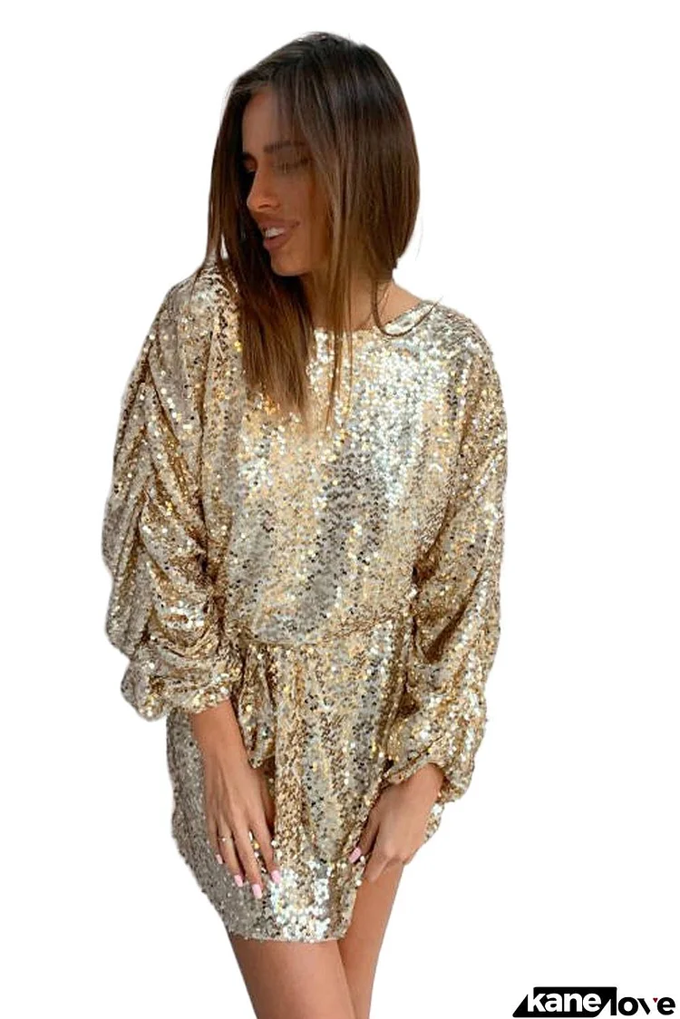 Long Sleeves Sequin Mini Dress