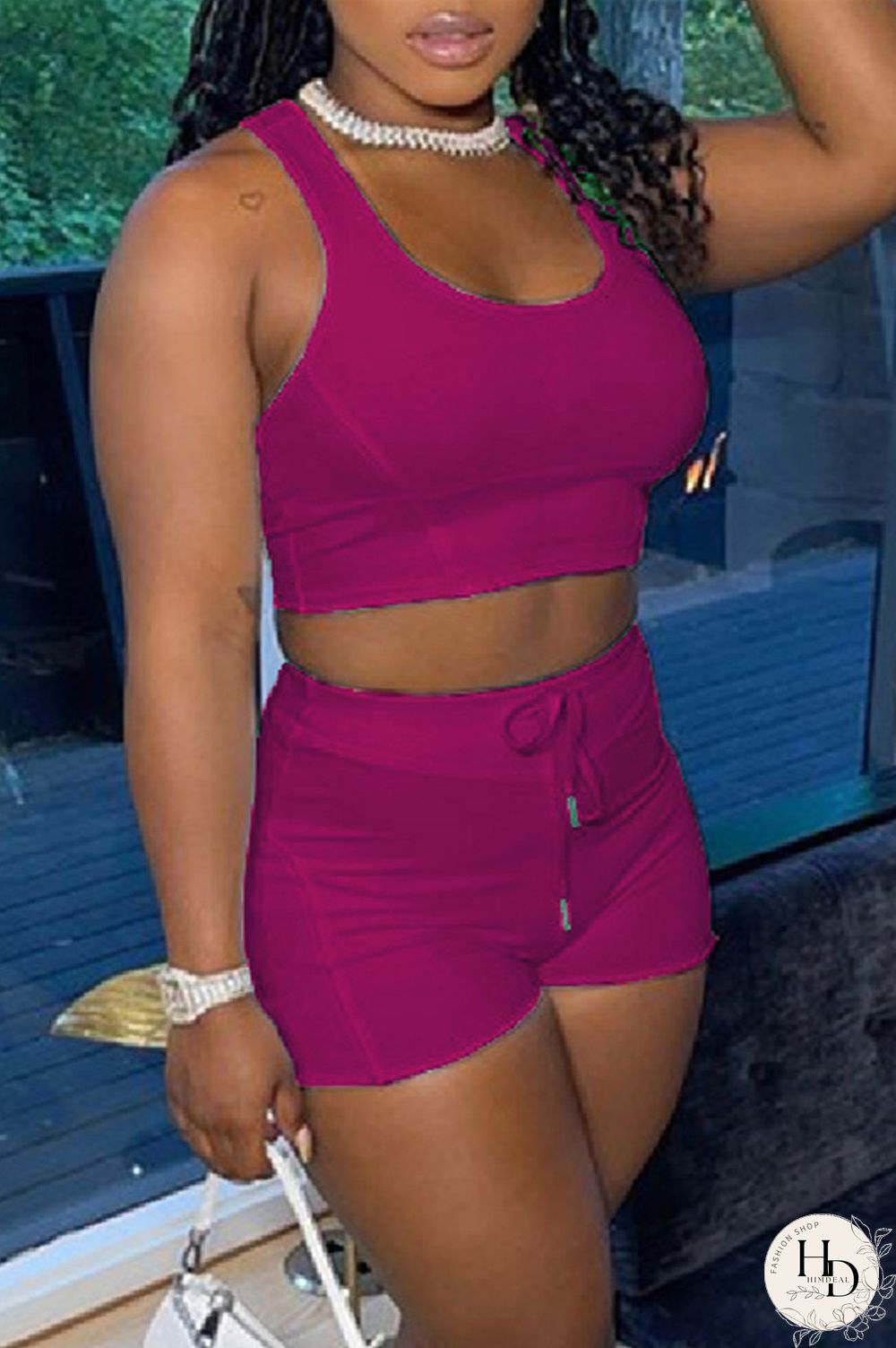 White Casual Sportswear Solid Vests U Neck Sleeveless Two Pieces