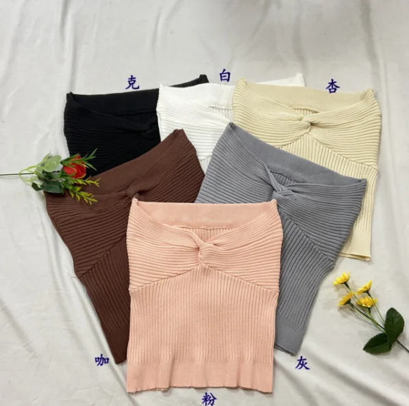 Uveng Uveng Summer New Design Sexy Chest Cross-Temper Sexy Knotted Broth Knitting Top