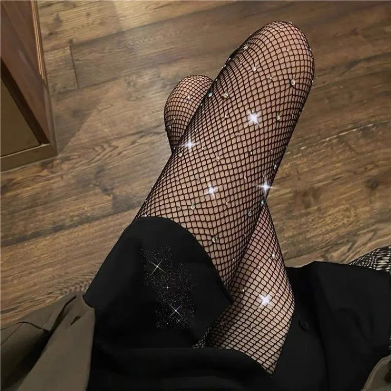 Uveng Black Stockings Women's Thin Black Ins Bodie Stockings Nets With Diamond White JK Pantyhose Socks