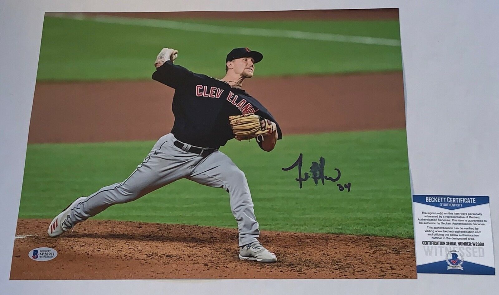 Zach Plesac signed Cleveland Indians 11x14 Photo Poster painting Beckett Witnessed (Smeared)