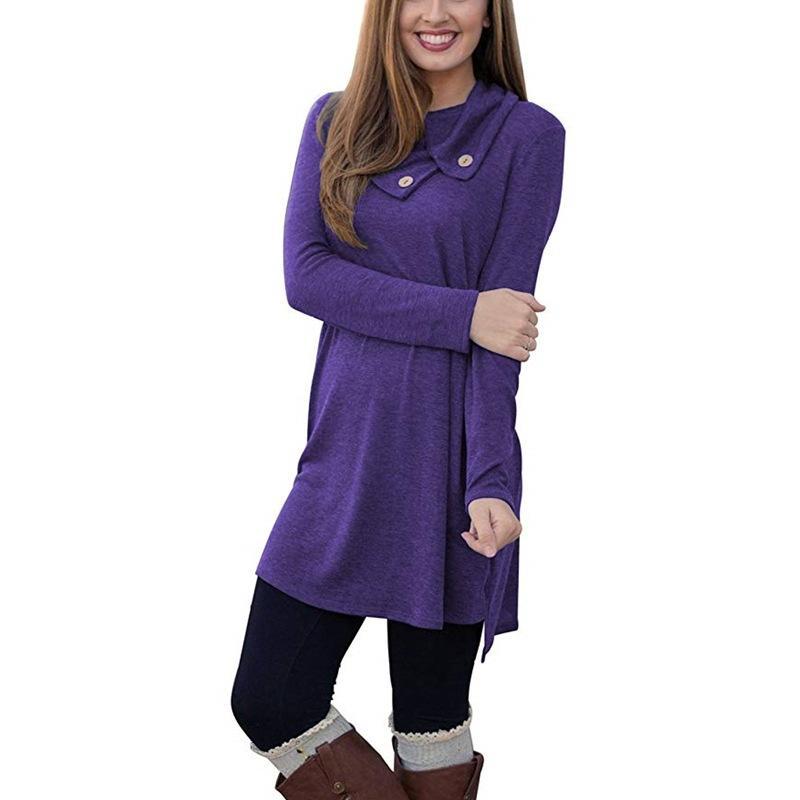  thdmladies Button Neckline Casual T-shirt Dress thedmladies