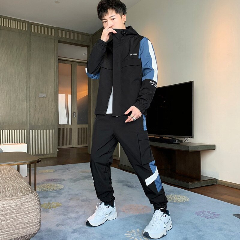 Men's Fashion Tracksuits 2020 New Men Hip Hop Sweat Suit Male Patchwork Clothes Sweatshirts + Sweatpants Track Suit Sets