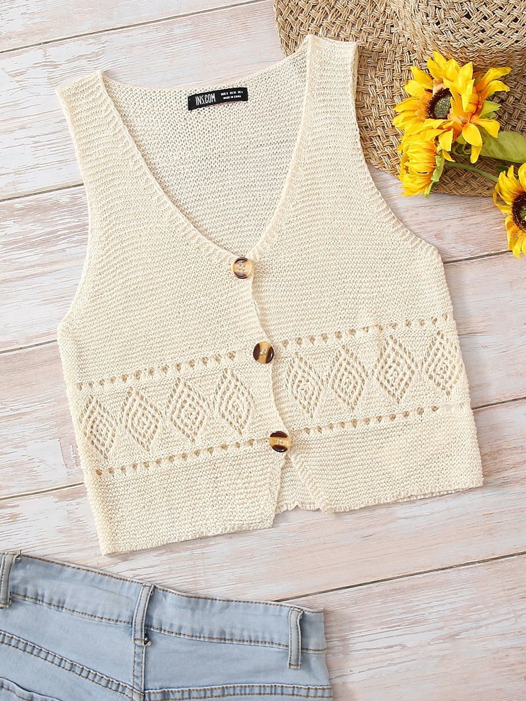 Button Front Pointelle Knit Cardigan