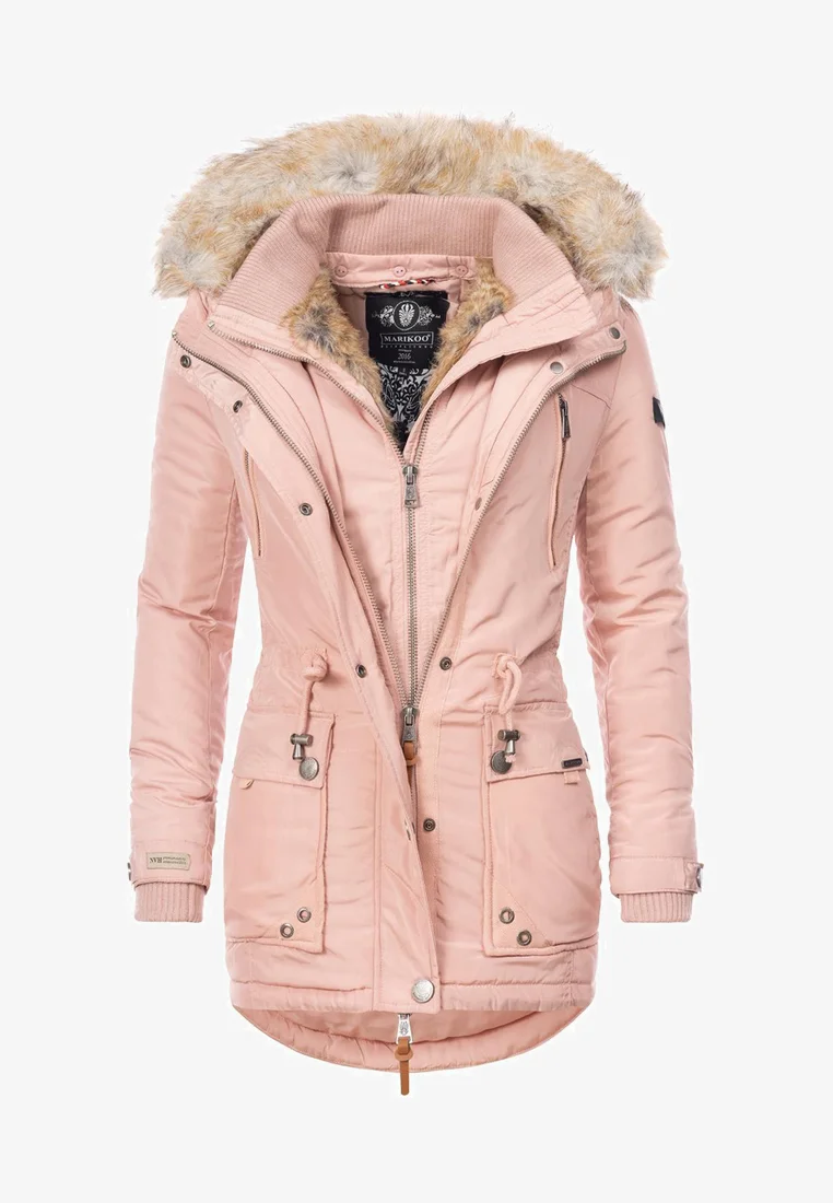 Ladies fur collar parka pink