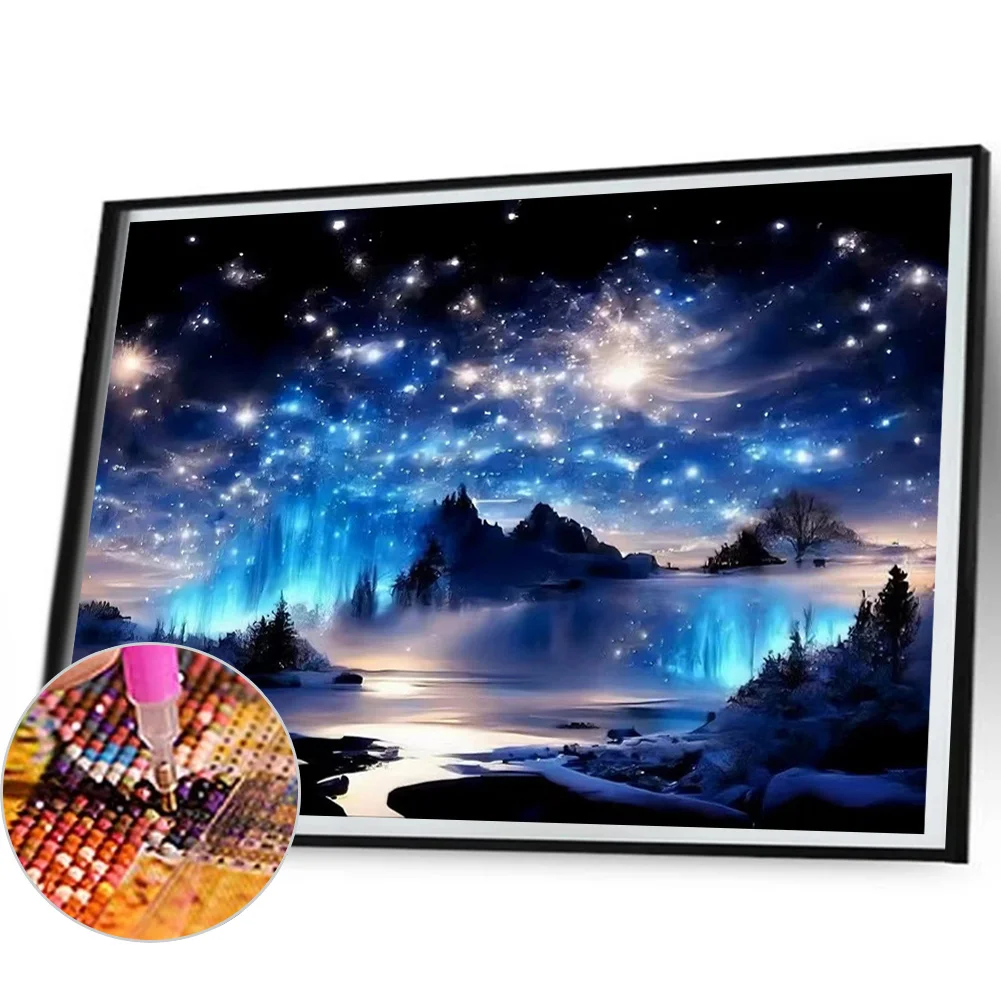 Partial AB Diamond Painting - Full Round Drill - Starry Night Mountain(Canvas|55*45cm)