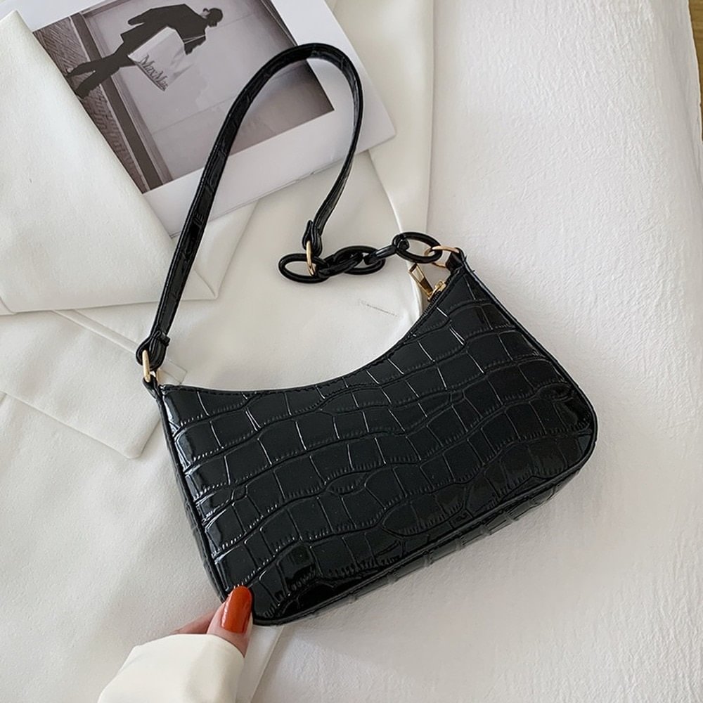 Retro Crocodile Pattern Shoulder Bag  for Women 2022 PU Leather French Underarm Bags Luxury Fashion  Design Handbag Lady Purse US Mall Lifes
