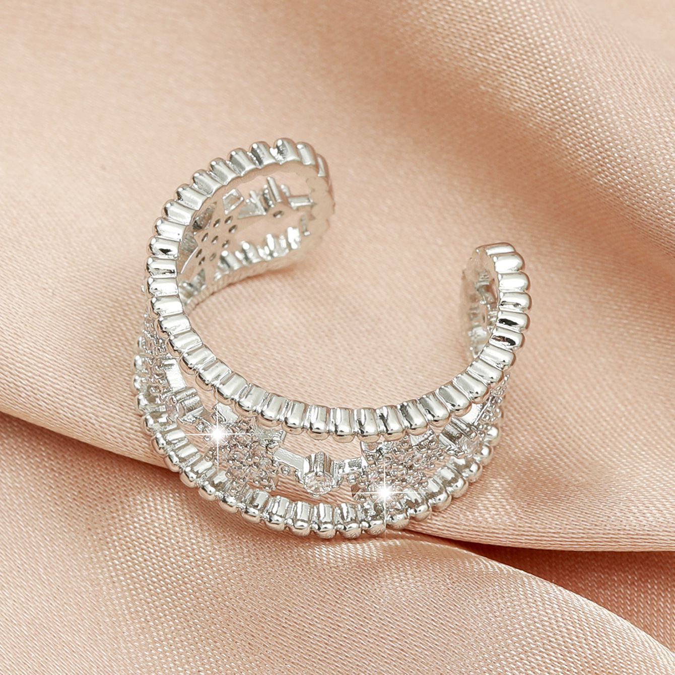 Skeleton Multi-Layered Star Zirconia Gold-Plated Ring