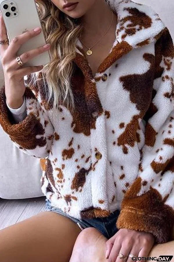 Printed Double-Faced Fleece Stitching Coat