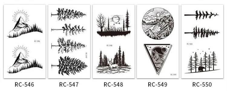 5Pcs/Set Temporary Tattoo Stickers Black Mountain Forest Pattern Waterproof Disposable Body Art Makeup tatouage temporaire