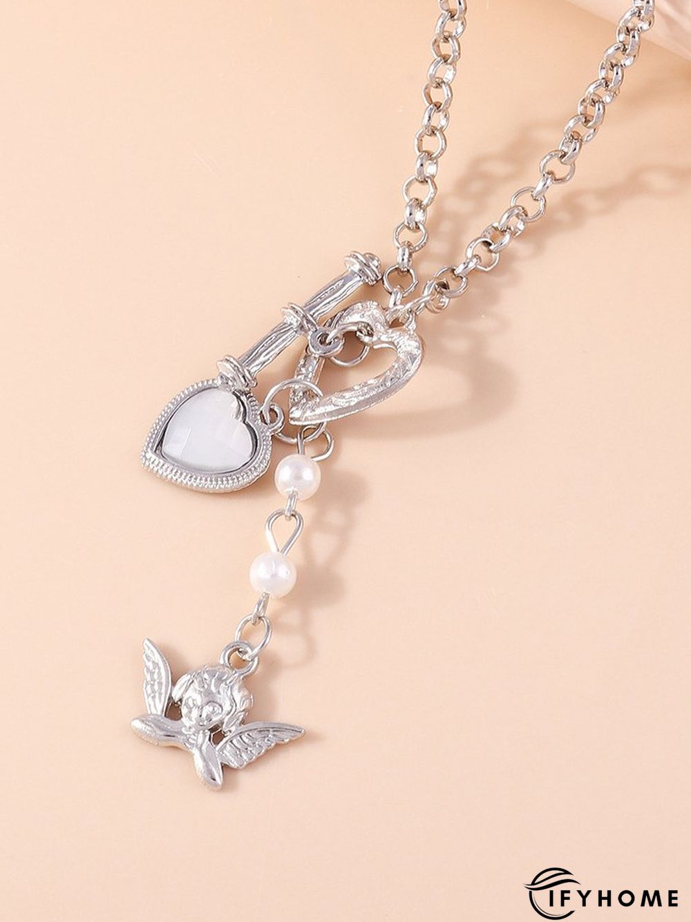 Casual Vintage Silver Heart Chain Necklace Ethnic Vintage Angel Pattern Jewelry | IFYHOME