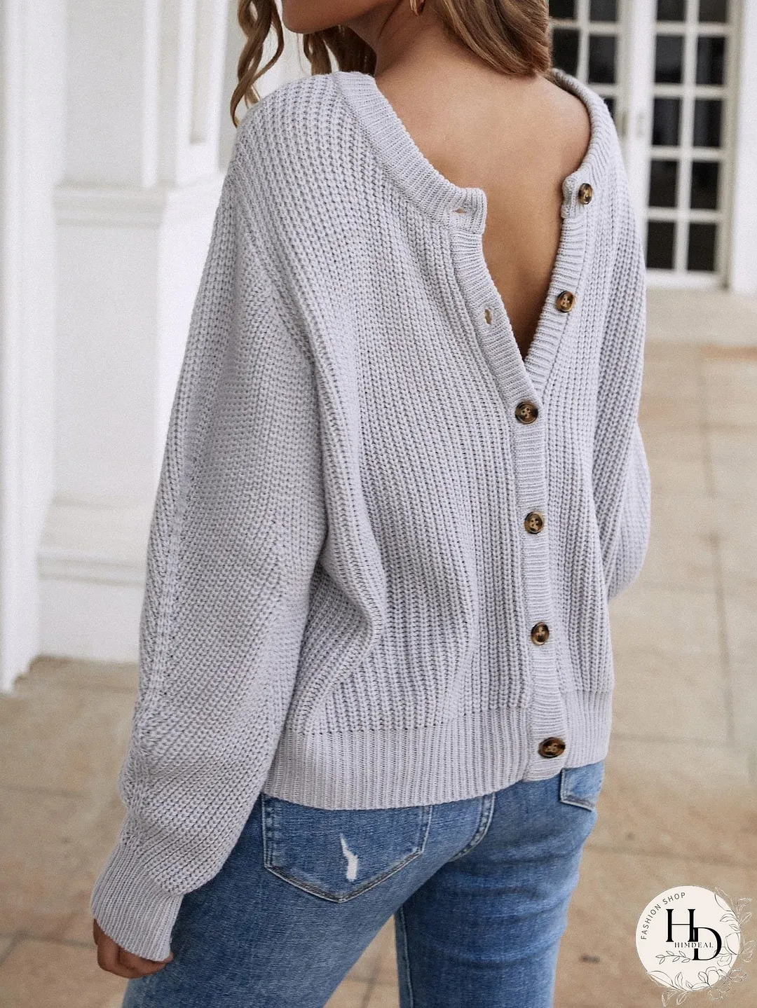 Double Take Button Down Rib-Knit Reversible Sweater