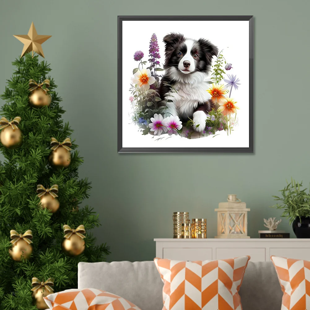 Diamond Painting - Full Round Drill - Border Collie in Grass(Canvas|30*30cm)