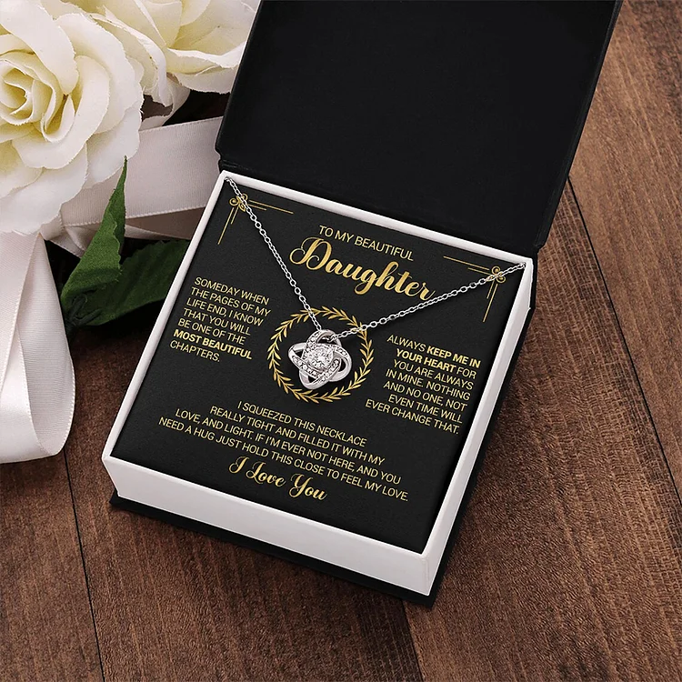 To My Daughter- S925 Love Knot Necklace "Feel My Love" Gifts For Daughter