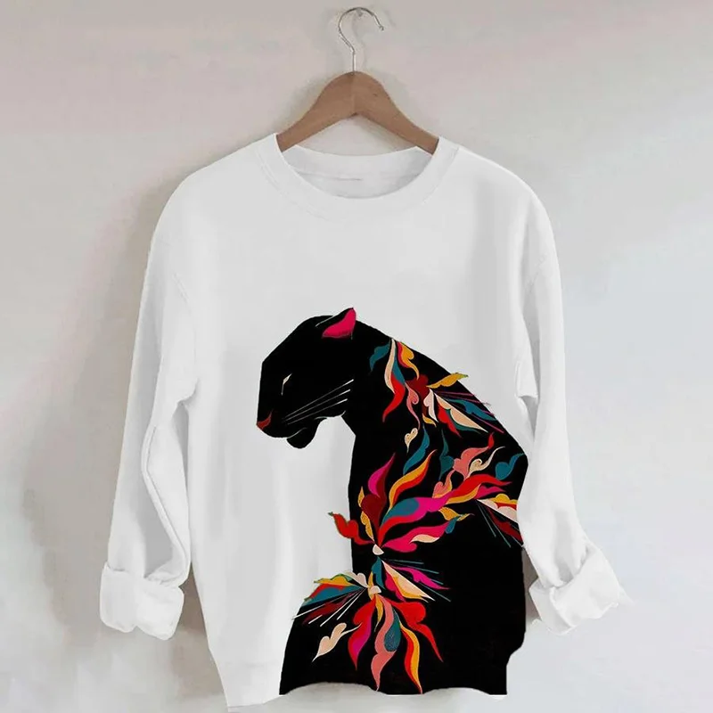 Cheetah Art Print Long Sleeve Round Neck Sweatshirt