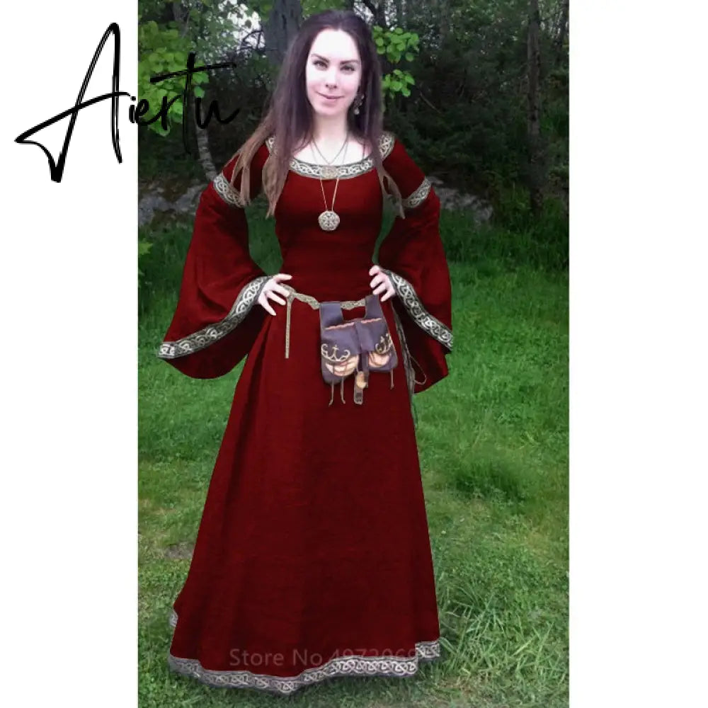 Medieval Gothic Solid Long Dress Halloween Women Victorian Renaissance Costumes for Party Gowns Middle Ages Elegant Dresses Aiertu
