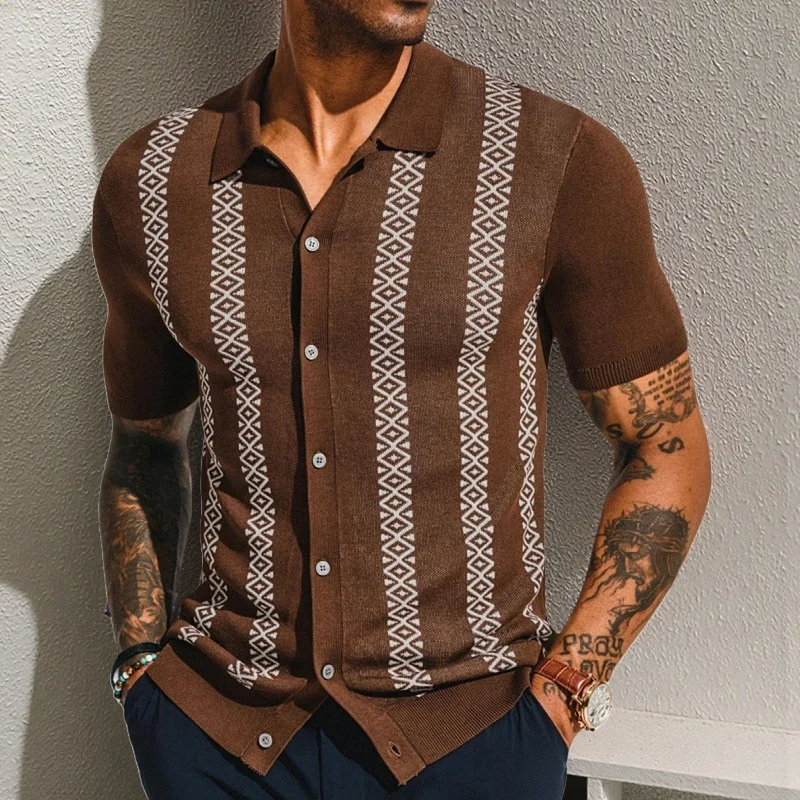 Uveng Uveng Men's Men's Summer Striped Jacket Knits Short-Sleeves Sleeves Casual POLO Shirtsy0141