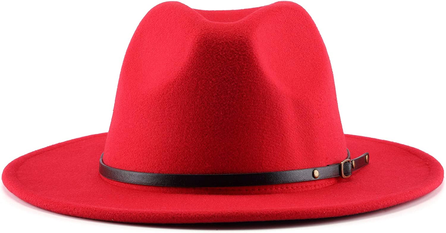 Two Tone Red Bottom Wide Brim Wool Felt Fedora Hat 