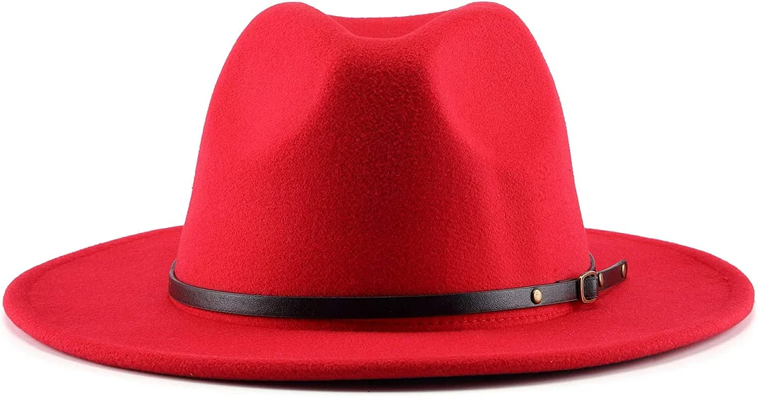 Two Tone Red Bottom Wide Brim Wool Felt Fedora Hat 