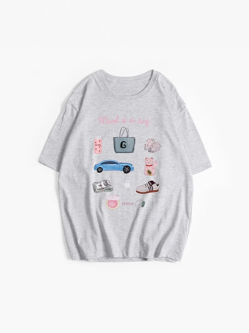 Athvotar Athvotar Hand-Painted Printed T-Shirts For Women's Summer New Loose Round-Neck Cotton Short-Sleeved Tops Ins