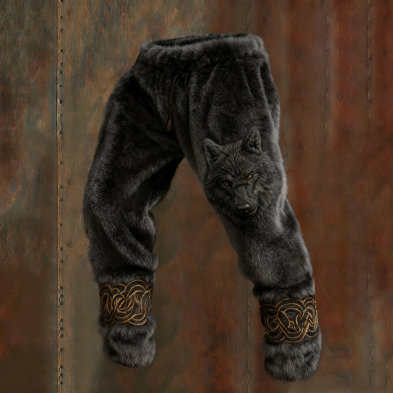 Men's Vintage Viking Celtic Knot And Wolf Art Plush Pants elevenforest