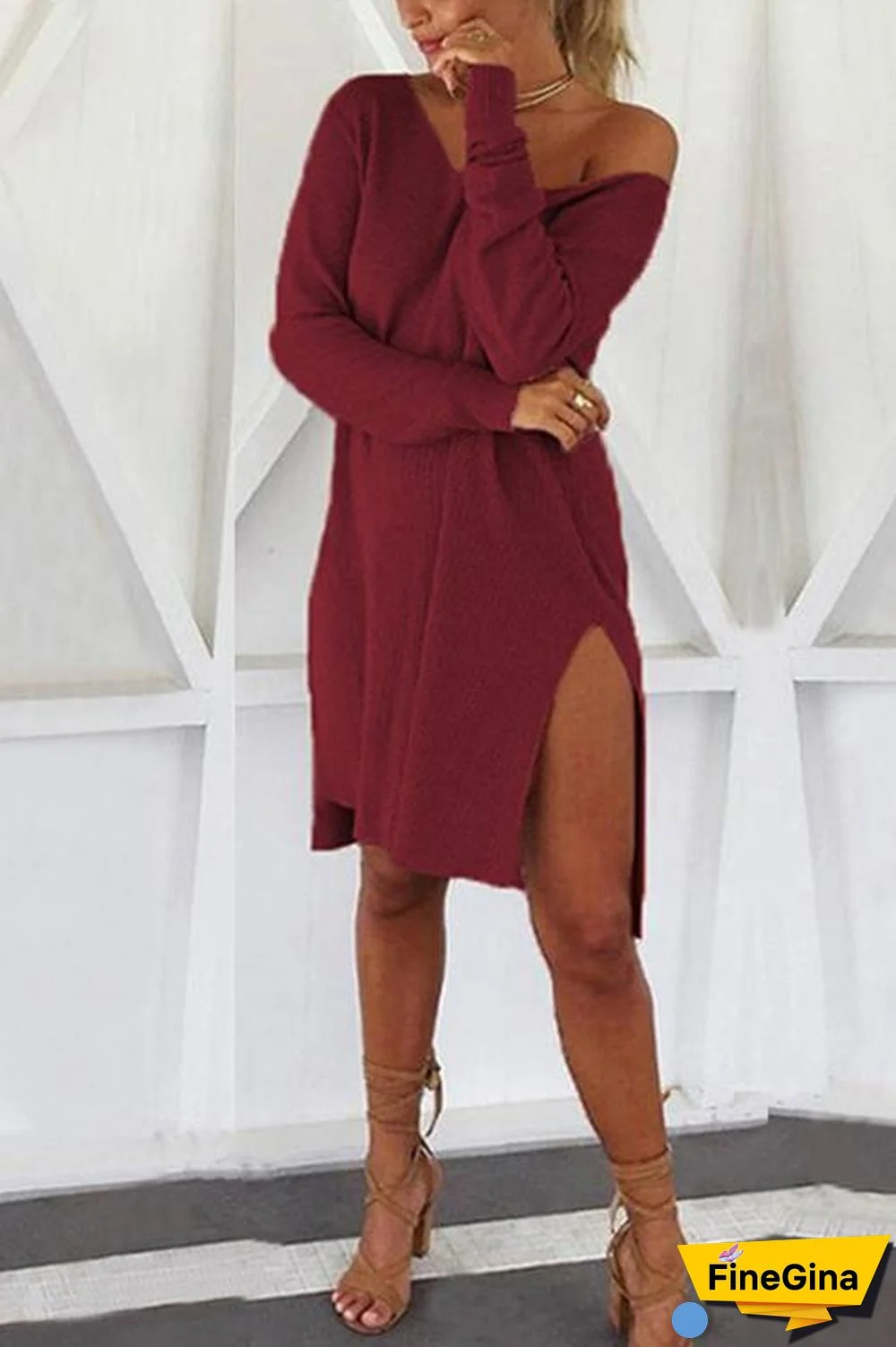 Round Neck Strapless Side Slit Dress