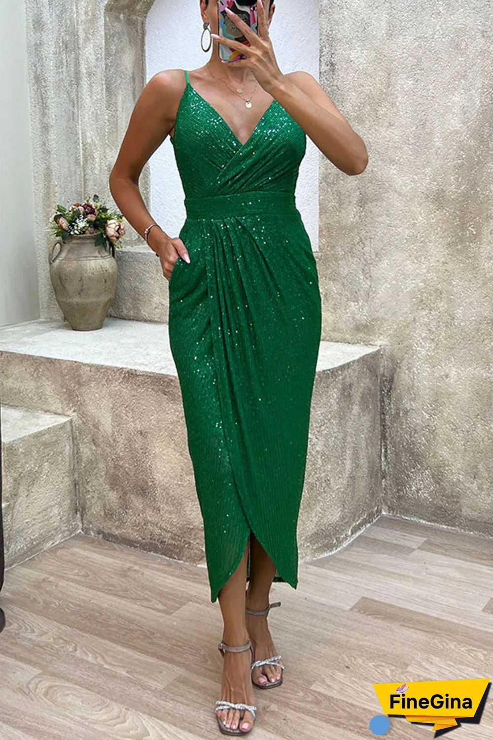 Sexy Party Solid Slit V Neck Sling Dress Dresses(6 Colors)