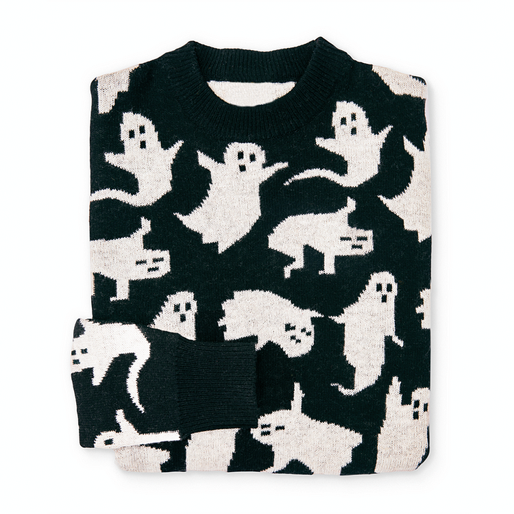 Ghost Print Knitted Pullover Sweater