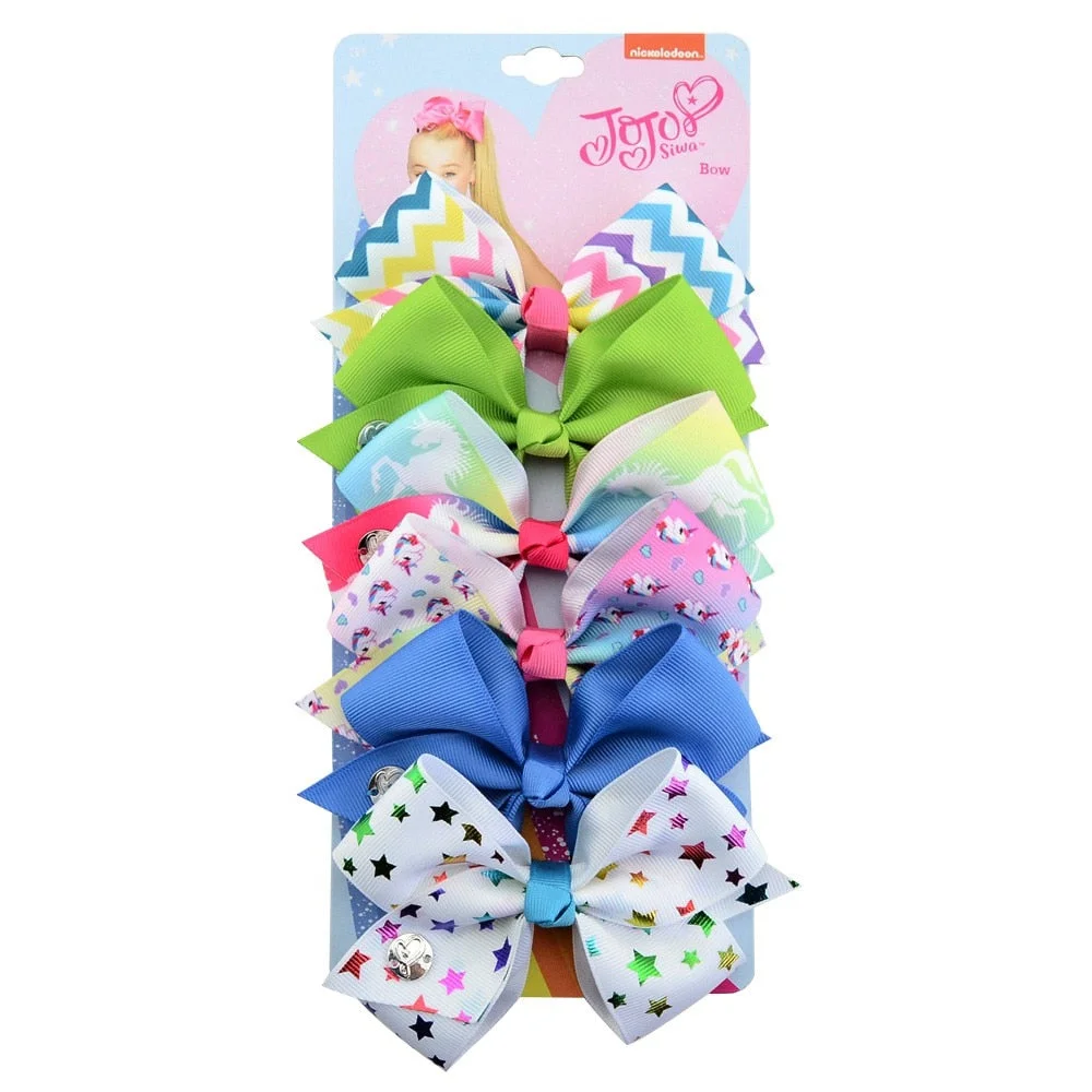 6 Pieces/Set JoJo Bows Jojo Siwa Rainbow Printed Knot Ribbon Bow For Girls Handmade Boutique Hair Clip Children Hair Accessories