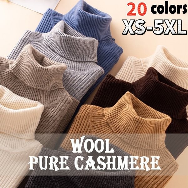 17 Colors Wool Pure Cashmere Sweater Women Pullovers Winter Warm Turtleneck Cashmere Jumper Female Slim Rib-knit Tops - Shop Trendy Women's Fashion | TeeYours