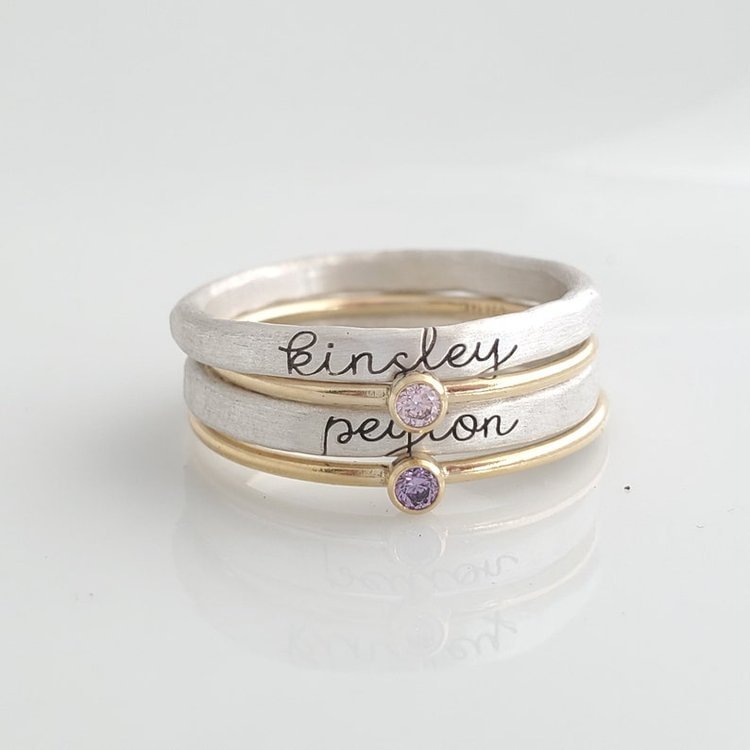 Mother's Day Gift-Personalized Silver Stacking Name Rings