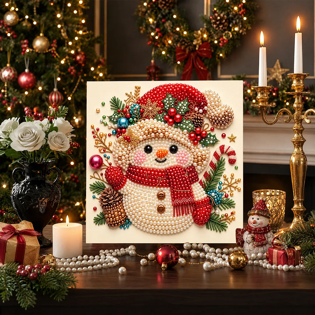 Framed Pearl Painting Kit Christmas Bead Snowman 7.87x7.87in