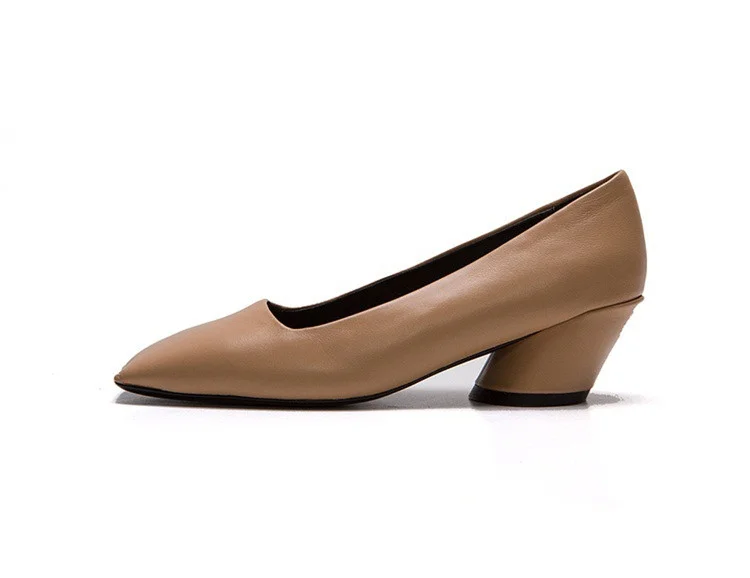 Khaki Vintage Commuting Pointy Toe Chunky Heels Vdcoo