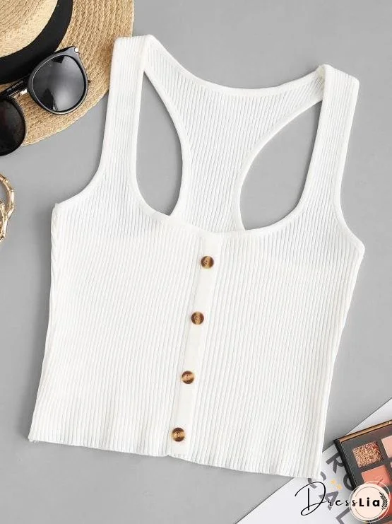 Racerback Button Front Knitted Crop Top for Women