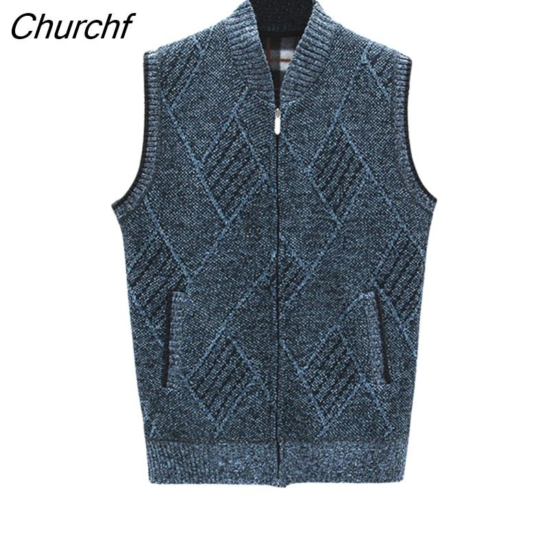 Churchf Men's Vintage Argyle Sweater Vest Zip Up Knitted Cardigan Casual V Neck Sleeveless Tank Tops with Pockets Fall Winter Warm Vest