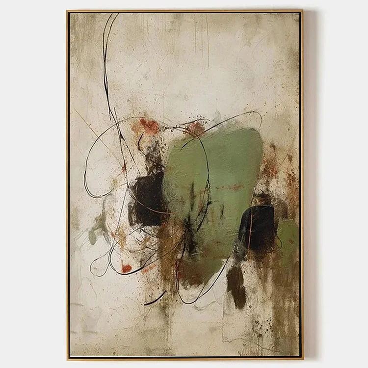 SAGE ABSTRACT: Minimalist Abstract Painting, Vertical Wall Art（Canvas painting）