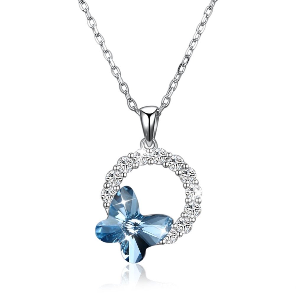 Crystal  Butterfly Romantic Round Pendant Necklace