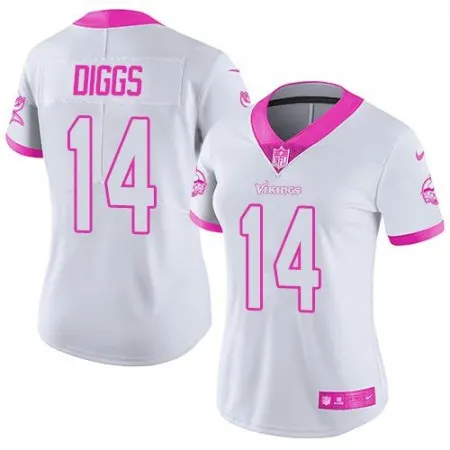 Vikings #14 Stefon Diggs White/Pink Women's Stitched NFL Limited Rush Fashion Jersey