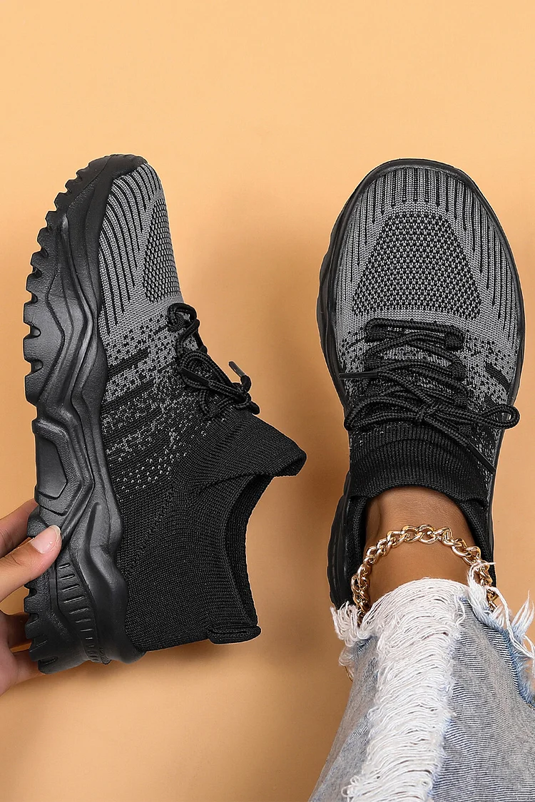Round Toe Lace Up Gradient Color Knitted Casual Sneakers
