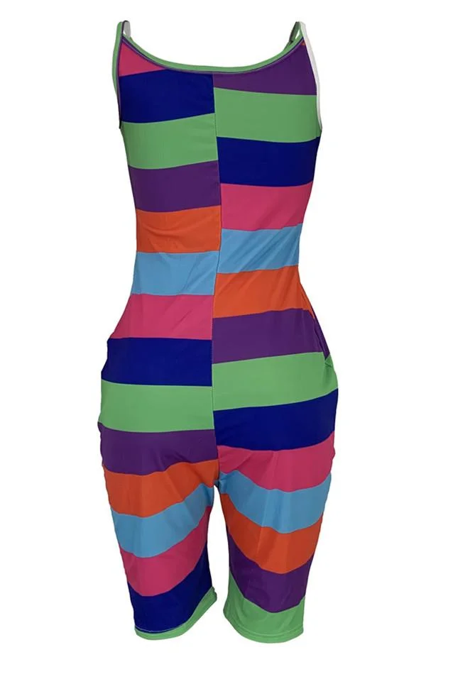 Sexy Color Striped Suspenders Jumpsuit