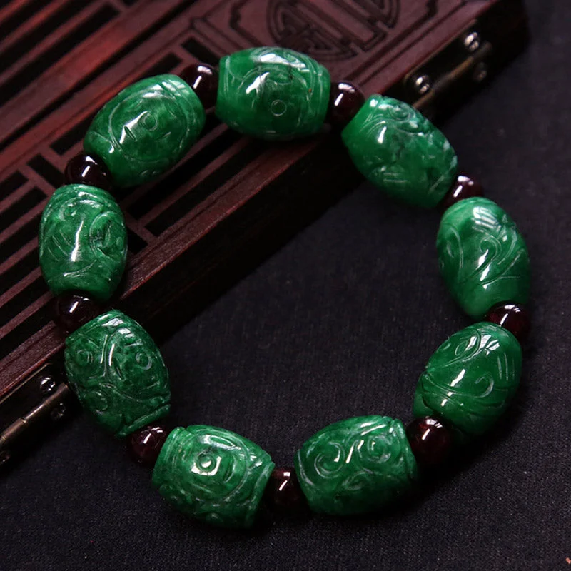Cyan Jade Carving Bead Luck Healing Bracelet