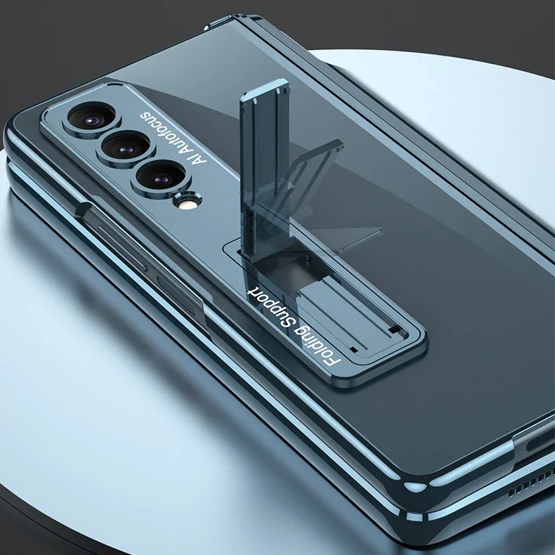 For Samsung ZFold4 Magnetic Hinge Folding Shell Film Electroplating Bracket Pen Slot Mobile Phone Case