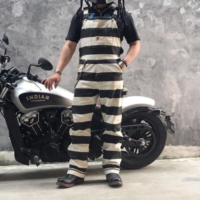 16oz motorcycle style prison uniform style striped overalls
