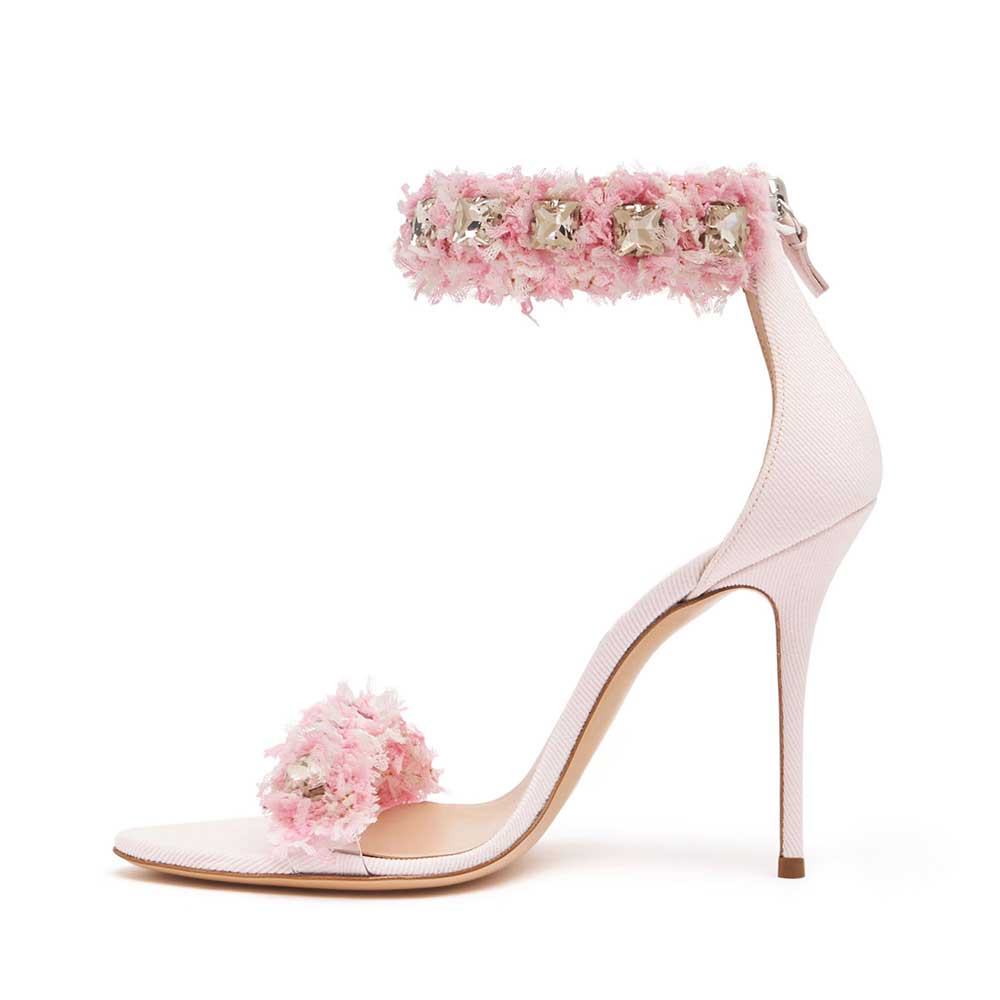 Pink Pointed Toe 4'' Stiletto Heel Rhinestone Back-Zip Sandals Nicepairs