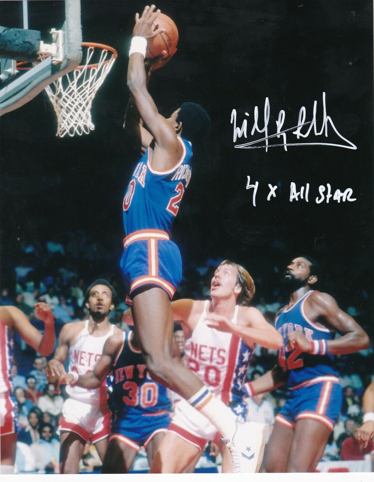 MICHAEL RAY RICHARDSON NEW YORK KNICKS 4 X ALL STAR ACTION SIGNED 8X10