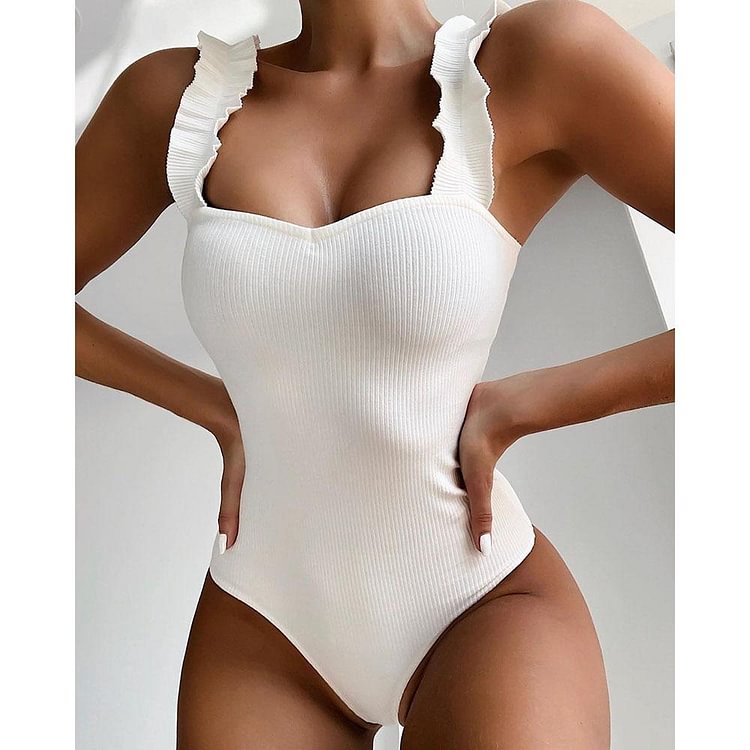Ruffle Shoulder Sexy One Piece Swimsuit