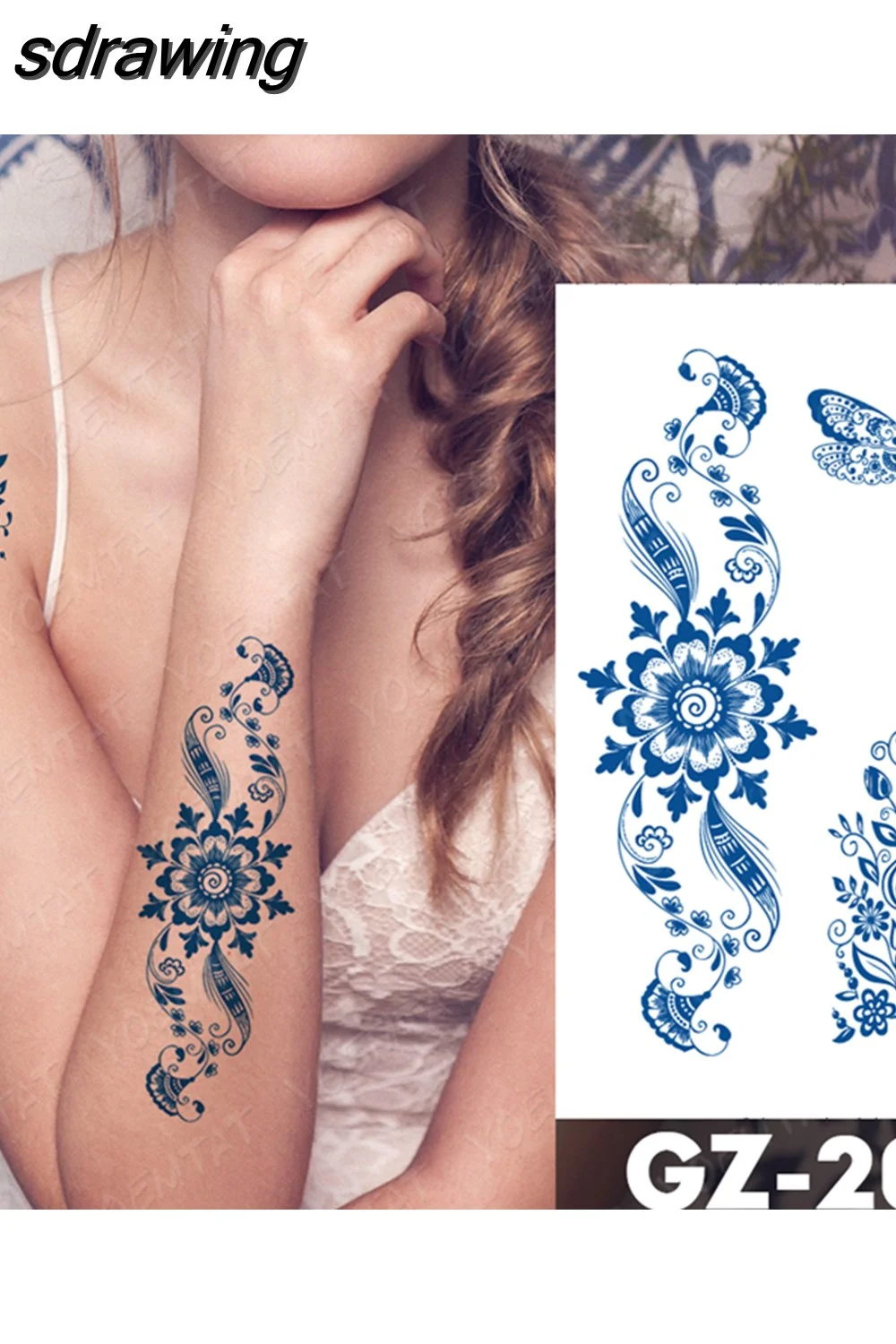 sdrawing Ink Tattoos Body Art Lasting Waterproof Temporary Tattoo Sticker Rose Flower Pearl Tatoo Arm Fake Butterfly Peony Tatto