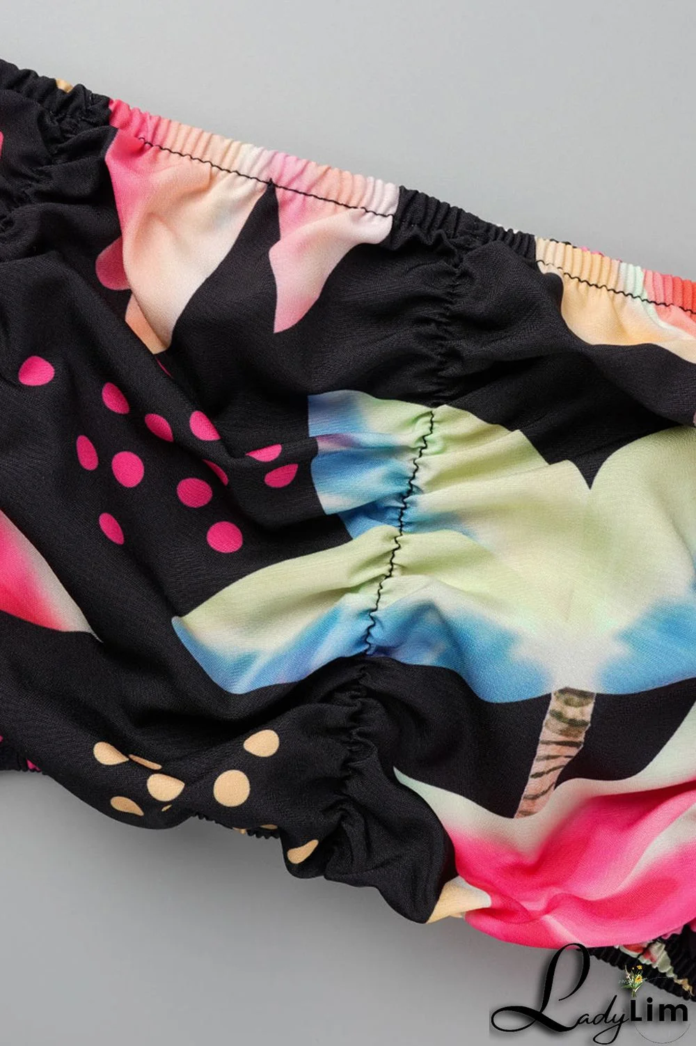 Orange Fashion Sexy Print Backless Slit Off the Shoulder Long Sleeve Two Pieces