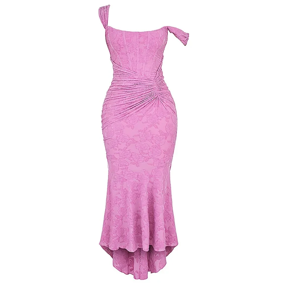 Churchf Purple Lace Floral Frill Corset Maxi Dress