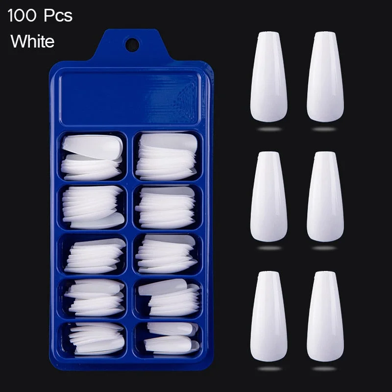 100Pcs False Full Nail Tips Quick Building Mold Tips Nail Dual Forms Finger Extension Nail Art UV extension Easy Find Nail Tools-Nail Inspo